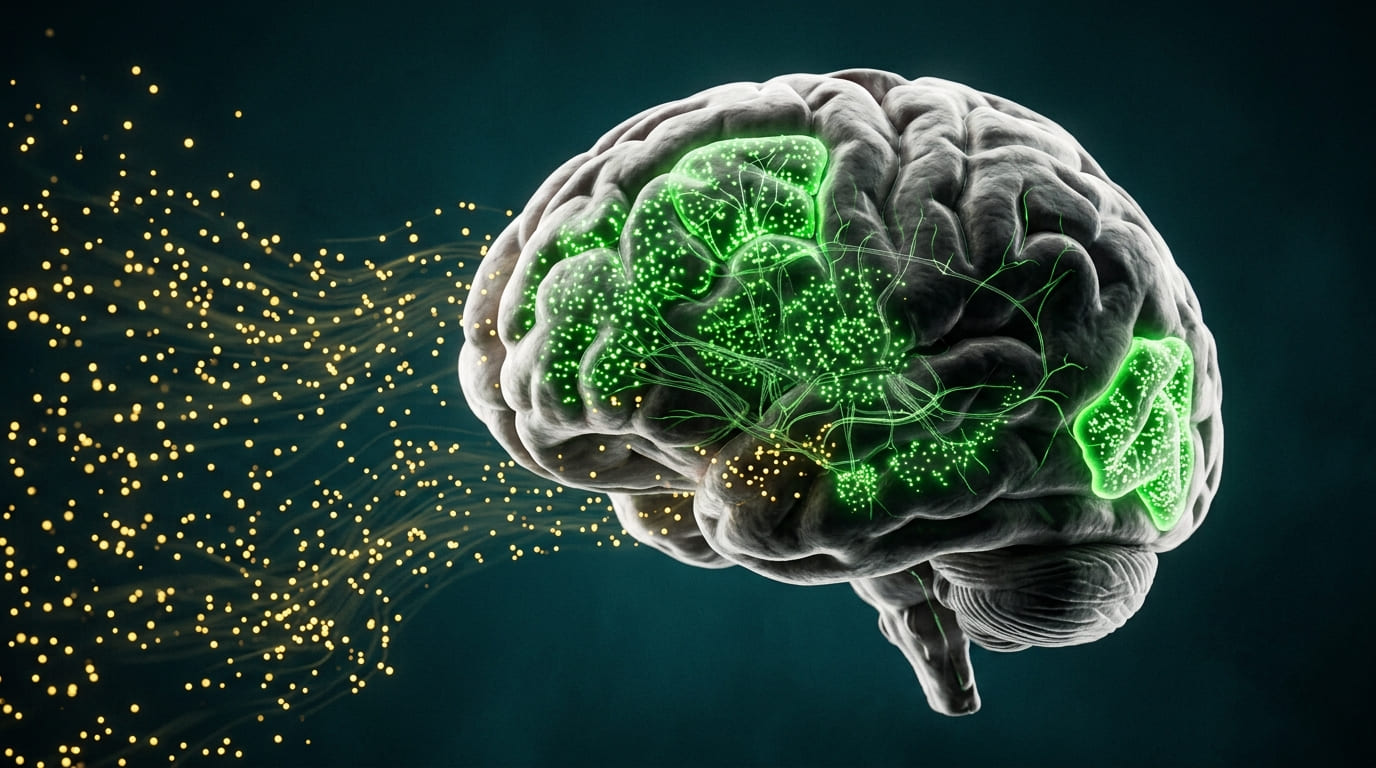 Illustration of a brain with interior regions highlighted.