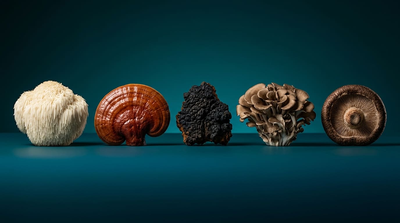 Lion's mane, reishi, chaga, maitake and shiitake.